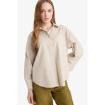 DeFacto Relax Fit Keten Karışımlı Uzun Kollu Gömlek Tunik, S, TYC0C721764B910802EAE3509, Açık Taş, Kadın