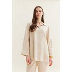 DeFacto Relax Fit Keten Karışımlı Uzun Kollu Gömlek Tunik, XL, D8183AX25SPBG115-1013002, Kum, Kadın