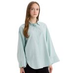DeFacto Relax Fit Keten Karışımlı Uzun Kollu Tesettür Gömlek Tunik, L, B9835AX25SP, Yeşil-GN1113, Kadın