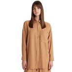 DeFacto Relax Fit Krinkıl Kumaş Uzun Kollu Tesettür Gömlek Tunik Kahve, S, C6482AX24SM, Kahve-BN153, Kadın