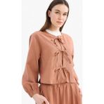DeFacto Relax Fit Önden Bağlamalı Keten Uzun Kollu Tesettür Bluz E5352AX25SP - Kahve-BN566 - 2XL