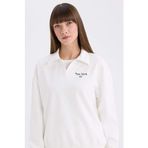Defacto Relax Fit Polo Yaka Baskılı İnce Sweatshirt