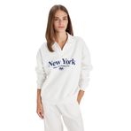 DeFacto Relax Fit Polo Yaka Baskılı Kalın Sweatshirt Ekru 3XL