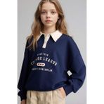DeFacto Relax Fit Polo Yaka Baskılı Sweatshirt Kız Çocuk E6841A826SP - Lacivert-NV248 - 8 - 9 Yaş