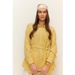 DeFacto Relax Fit Pötikareli Gofre Dokulu Kuşaklı Uzun Kollu Tesettür Gömlek Tunik E4558ax25sm