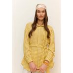 DeFacto Relax Fit Pötikareli Gofre Dokulu Kuşaklı Uzun Kollu Tesettür Gömlek Tunik, XL, E4558AX25SM, Haki-KH519, Kadın
