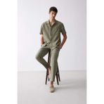 DeFacto Relax Fit Rahat Kesim Kısa Paça Keten Görünümlü Yazlık Kumaş Pantolon, 28, E4790AX25SM, Haki-KH403, Erkek