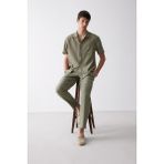 DeFacto Relax Fit Rahat Kesim Kısa Paça Keten Görünümlü Yazlık Kumaş Pantolon E4790AX25SM - Haki-KH403 - 32