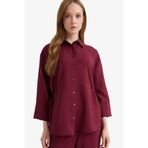DeFacto Relax Fit Uzun Kollu Gömlek Bordo, S, F7187AX25AU, Bordo-BR237, Kadın