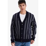 DeFacto Relax Fit V Yaka Çizgili Triko Hırka, S, F7279AX25WN, Lacivert-NV64, Erkek