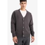 DeFacto Relax Fit V Yaka Düğmeli Triko Hırka, L, E5343AX25WN, Gri-GR314, Erkek