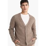 DeFacto Relax Fit V Yaka Düğmeli Triko Hırka, L, F3717AX25WN, Kahve-BN571, Erkek