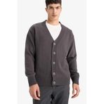 DeFacto Relax Fit V Yaka Düğmeli Triko Hırka, M, E5343AX25WN, Gri-GR314, Erkek