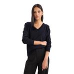 DeFacto Relax Fit V Yaka Triko Kazak, XL, C4024AX25WN, Lacivert-NV146, Kadın