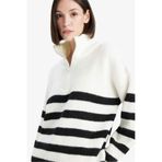 DeFacto Relax Fit Yarım Fermuarlı Çizgili Triko Kazak, XL, F3898AX25WN, Ekru-ER105, Kadın