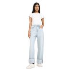 DeFacto Relax Fit Yüksek Bel Düz Paça Uzun Jean Kar Yıkamalı Pantolon, 36, G4930AX26SM, Mavi-NM39, Kadın