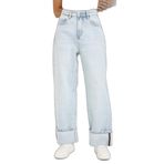 DeFacto Relax Fit Yüksek Bel Düz Paça Uzun Jean Kar Yıkamalı Pantolon, 42, G4930AX26SM, Mavi-NM39, Kadın