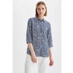 DeFacto S6109AZ20AU Indıgo Desenli Slim Fit Uzun Kollu Erkek Gömlek