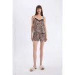DeFacto Saten Pijama Takımı Leopar Desenli Askılı Üst Beli Lastikli Şort-Fall in Love D4406AX24HS - Siyah-BK27