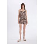 Defacto Saten Pijama Takımı Leopar Desenli, S, D4406AX24HS, Siyah, Kadın