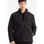 DeFacto Siyah-BK27 Erkek Slim Fit Dar Kesim Dik Yaka Astarlı Fermuarlı Cepli Kışlık Şişme Penye Mont