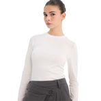 DeFacto Siyah Fitted Vücuda Oturan Bisiklet Yaka Basic Düz Uzun Kollu Tişört, 2XL, D0199AX24AU, Beyaz-WT32, Kadın