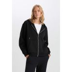DeFacto Siyah Okula Dönüş Relax Fit Kapüşonlu Kalın Basic Düz Cepli Fermuarlı Sweatshirt D8717AX24WN