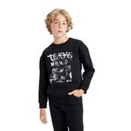 DeFacto Siyah Oversize Geniş Kalıp Bisiklet Yaka Baskılı Sweatshirt Erkek Çocuk, 9-10 Yaş, D5680A824WN, Siyah-BK81, erkek-çocuk