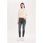 DeFacto Skinny Fit Yüksek Bel Düz Paça Uzun Jean Görünümlü Yıkamalı Pantolon, 34, D5047AX24CW, Antrasit-NM36, Kadın