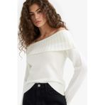 DeFacto Slim Fit Açık Omuz Triko Kazak, L, E8345AX25WN, Ekru-ER105, Kadın