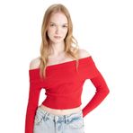 DeFacto Slim Fit Açık Omuz Triko Kazak, M, B6537AX24WN, Kırmızı-RD106, Kadın