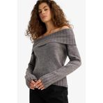 DeFacto Slim Fit Açık Omuz Triko Kazak, M, E8345AX25WN, Gri-GR210, Kadın