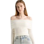 DeFacto Slim Fit Açık Omuz Triko Kazak, S, B6537AX25WN, Ekru-ER105, Kadın