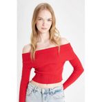 DeFacto Slim Fit Açık Omuz Triko Kazak, XL, B6537AX24WN, Kırmızı-RD106, Kadın
