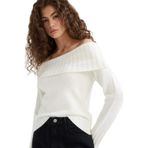 DeFacto Slim Fit Açık Omuz Triko Kazak, XL, E8345AX25WN, Ekru-ER105, Kadın