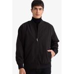 DeFacto Slim Fit Astarlı Fermuarlı Krinkıl Mont, S, Slim Fit Astarlı Fermuarlı Krinkıl Mont, Siyah-BK27, Erkek
