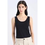 DeFacto Slim Fit Basic Düz Yuvarlak Yaka Kadın Atlet, S, I1059AZ25SM, Siyah
