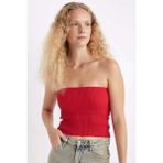DeFacto Slim Fit Basic Straplez Bluz D4231AX24HS - Kırmızı