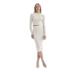 DeFacto Slim Fit Basıc Yırtmaçlı Triko Midi Etek, M, A2058AX24AU, Bej-BG303, Kadın