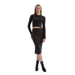 DeFacto Slim Fit Basic Yırtmaçlı Triko Midi Etek, S, A2058AX24AU, Antrasit-AR227, Kadın