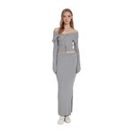 DeFacto Slim Fit Beli Lastikli Basic Yırtmaçlı Maxi Triko Etek, L, D5390AX24AU, Gri-GR90, Kadın