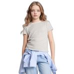 DeFacto Slim Fit Bisiklet Yaka Çizgili Fitilli Kaşkorse Kısa Kollu Tişört Kız Çocuk, 7/8 Yaş (128cm), B6692A826SM, Gri, Kız çocuk