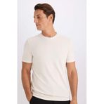 DeFacto Slim Fit Bisiklet Yaka Krinkıl Kısa Kollu Tişört, 2XL, D7225AX25SP, Ekru-ER85, Erkek