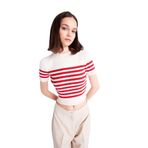 DeFacto Slim Fit Çizgili Bisiklet Yaka Triko Tişört Kırmızı M