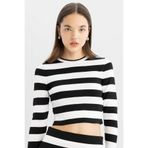 DeFacto Slim Fit Çizgili Triko Kazak, L, X6888AZ24WN, Siyah-BK56, Kadın