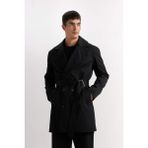 DeFacto Slim Fit Dar Kesim Astarlı Düğmeli Cepli Kemerli Mevsimlik Baharlık Trençkot D5528AX25SP - 2XL - Siyah-BK27