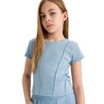 DeFacto Slim Fit Dar Kesim Bisiklet Yaka Basic Düz Ribana Kısa Kollu Tişört Kız Çocuk, 11-12 Yaş, C0104A825SM, Mavi-BE760, Kız Çocuklar