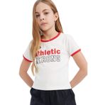 DeFacto Slim Fit Dar Kesim Bisiklet Yaka Baskılı Fitilli Kaşkorse Kısa Kollu Tişört Kız Çocuk, 7-8 Yaş, D8539A825SM, Ekru-ER851, Kız Çocuklar