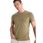 DeFacto Slim Fit Dar Kesim Bisiklet Yaka Esnek Kumaş Kısa Kollu Tişört, S, E2635AX25SM, Haki-KH436, Erkek