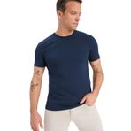 DeFacto Slim Fit Dar Kesim Bisiklet Yaka Esnek Kumaş Kısa Kollu Tişört, S, TYC2DDD242E50723616127905, Lacivert-NV135, Erkek